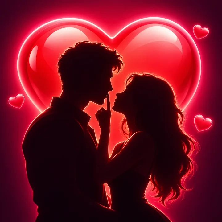 Flirty pack: a couple in silhouette, a finger on the other's lips