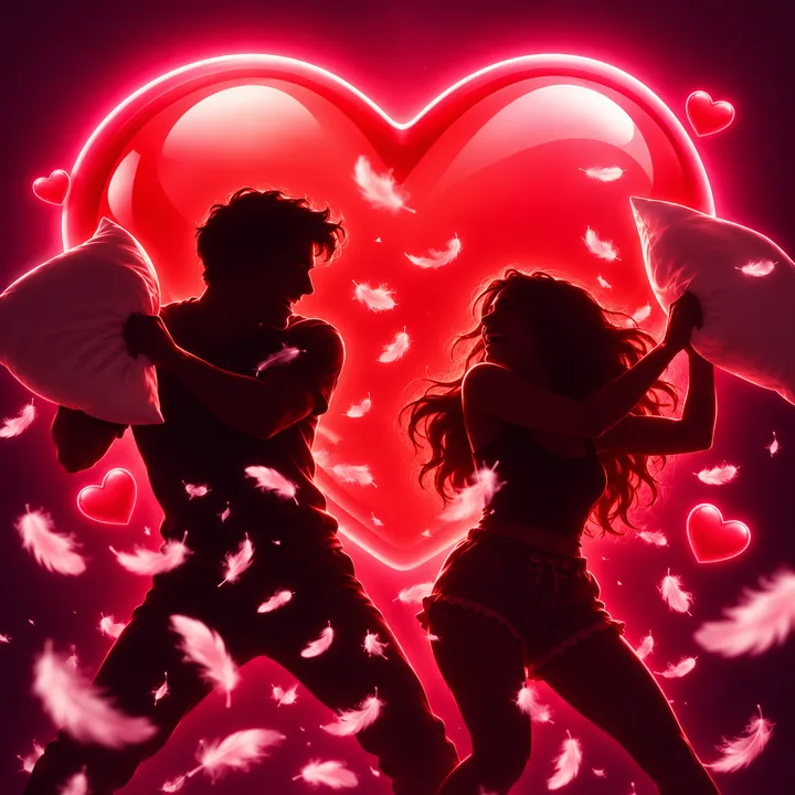 Playful pack: a couple in a pillow fight